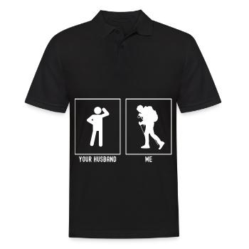 Ihr Mann - Ich - Wandernder Spaziergang - Männer Poloshirt - Schwarz - Vorne - Kai (181cm)