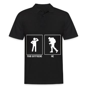 Dein Freund - Ich - Wandernder Blick nach unten - Männer Poloshirt - Schwarz - Vorne - Kai (181cm)