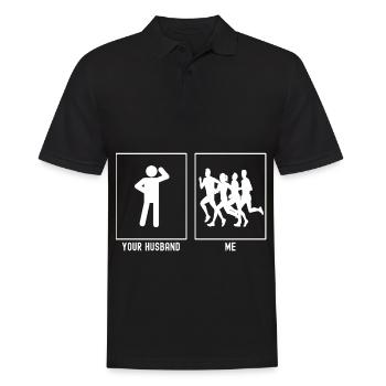 Votre mari - moi - courir des marathons - Polo Homme - noir - Devant - Kai (181cm)