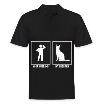 Her husband - My husband - Stylized cat - Men's Polo Shirt - black - Front - Kai (181cm)