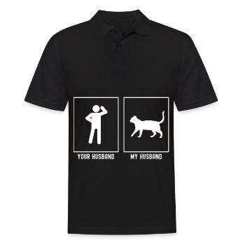 Ihr Ehemann - Mein Ehemann - spazierende Katze - Männer Poloshirt - Schwarz - Vorne - Kai (181cm)