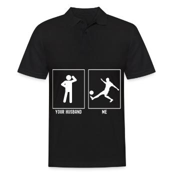 Son mari - moi - activité de soccer - Polo Homme - noir - Devant - Kai (181cm)