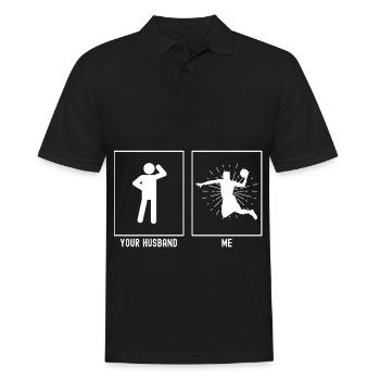 Dein Mann - Ich - Basketball Dunk Burst-Linien - Männer Poloshirt - Schwarz - Vorne - Kai (181cm)
