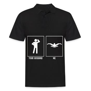 Son mari - moi - compétition de natation - Polo Homme - noir - Devant - Kai (181cm)