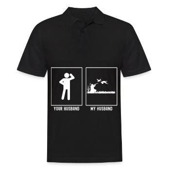 Her husband - My husband - Hunting - Men's Polo Shirt - black - Front - Kai (181cm)