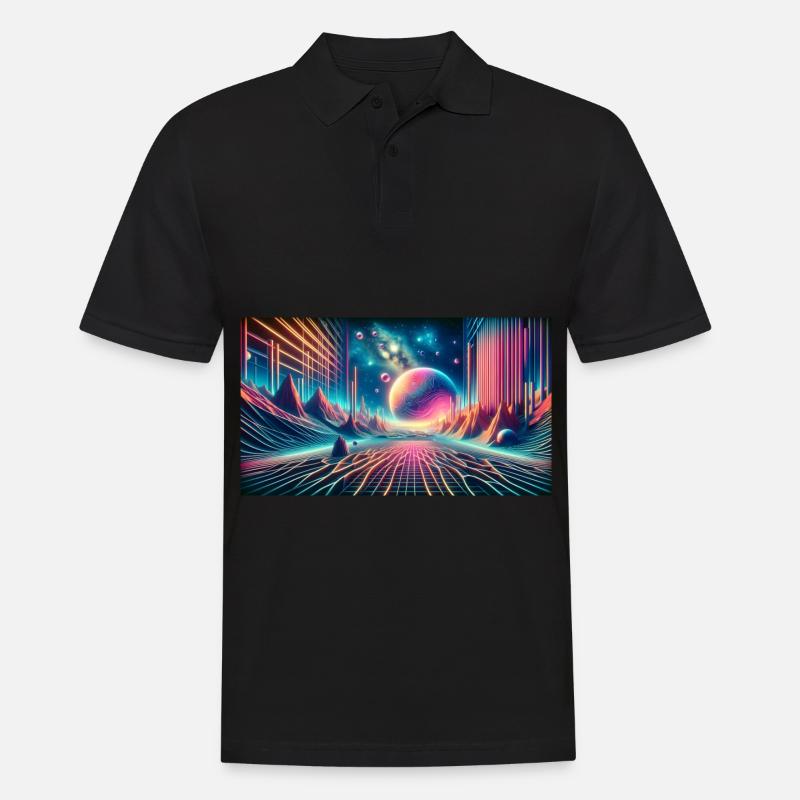Neon Dreamscape Odyssey – Synthwave Surrealism Wid - Men's Polo Shirt - black