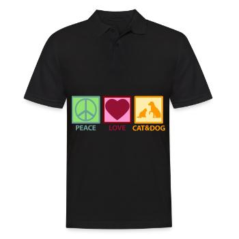 Katze und & Hund Mama Mutter Mom Peace Love - Männer Poloshirt - Schwarz - Vorne - Kai (181cm)