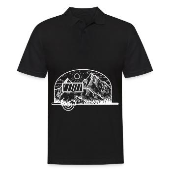 Berg - Camping Wohnwagen - (2) - Männer Poloshirt - Schwarz - Vorne - Kai (181cm)