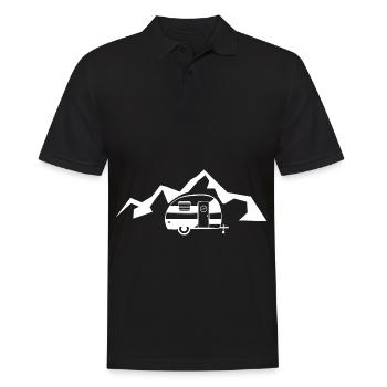 Berg - Camping Wohnwagen - (7) - Männer Poloshirt - Schwarz - Vorne - Kai (181cm)