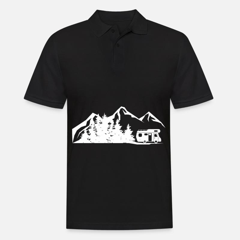 Berg - Bäume - Camping Van - - Männer Poloshirt - Schwarz