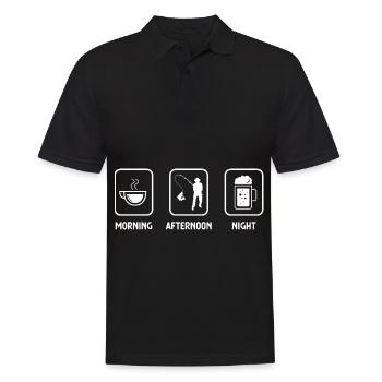 Morgen, Nachmittag, Nacht und Angeln - (2) - Männer Poloshirt - Schwarz - Vorne - Kai (181cm)