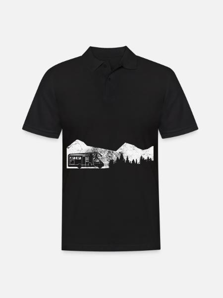 Mountain - Trees - Campervan - (2) - Men's Polo Shirt - black