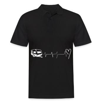 Herzschlag - Herz - Wohnwagen - (3) - Männer Poloshirt - Schwarz - Vorne - Kai (181cm)