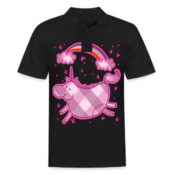 Pummeliges Einhorn Regenbogen Rauten Rosa Geschenk - Männer Poloshirt - Schwarz - Vorne - Kai (181cm)