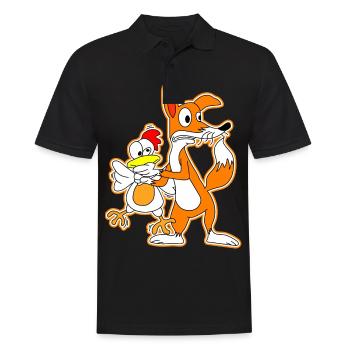 Fuchs Huhn Henne Gans Comic Cartoon Geschenk - Männer Poloshirt - Schwarz - Vorne - Kai (181cm)