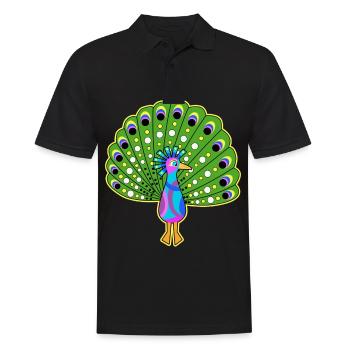 Peacock Comic Wheel Colorful Fun Shirt Kids Gift Idea - Men's Polo Shirt - black - Front - Kai (181cm)