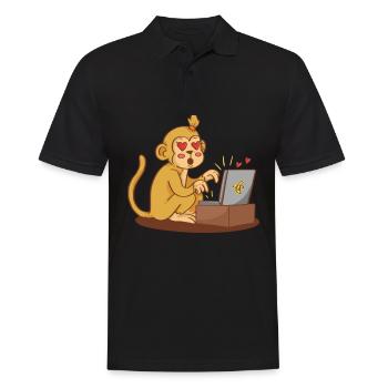Singe Amour amoureux relation longue distance Chat Coeur Cadeau - Polo Homme - noir - Devant - Kai (181cm)