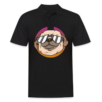 Hund Mops Sonnenbrille cool retro comic Geschenk - Männer Poloshirt - Schwarz - Vorne - Kai (181cm)