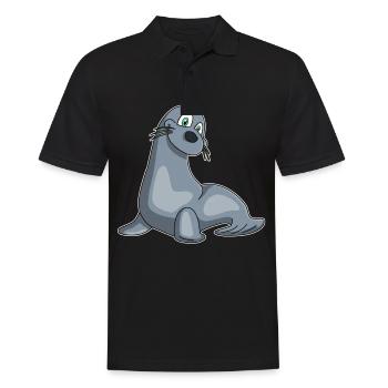 Robbe Seelöwe Kawaii Geschenk Kindershirt Comic - Männer Poloshirt - Schwarz - Vorne - Kai (181cm)