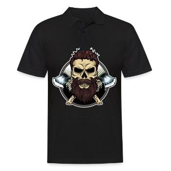 Holzfäller Totenkopf Pirat mit Axt - Männer Poloshirt - Schwarz - Vorne - Kai (181cm)