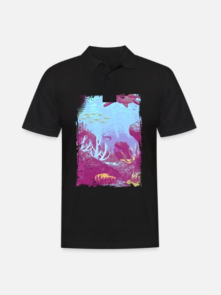 unter Wasser Meer Fische Schildkröte Korallen - Männer Poloshirt - Schwarz