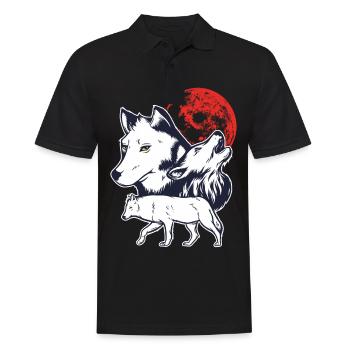 3 Alpha Wolves Blancs Hurlant à la Lune Rouge - Polo Homme - noir - Devant - Kai (181cm)