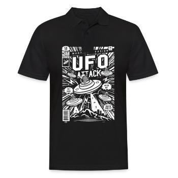 Alien Kidnapping Comic Ufo Flying Saucer - Men's Polo Shirt - black - Front - Kai (181cm)