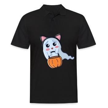 Halloween Geist als Katze verkleidet - Männer Poloshirt - Schwarz - Vorne - Kai (181cm)