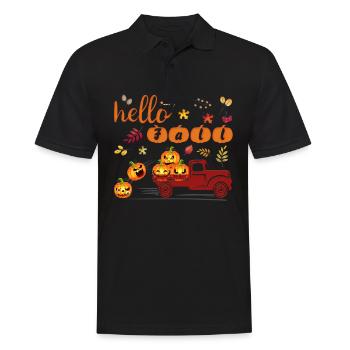 Bonjour Automne Funny shirt citrouille automne Halloween - Polo Homme - noir - Devant - Kai (181cm)
