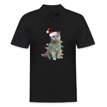 Meowy Christmas Katze Weihnachten Weihnachtsmütze - Männer Poloshirt - Schwarz - Vorne - Kai (181cm)