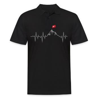 Schweiz Berge Wandern Herzschlag EKG Puls Geschenk - Männer Poloshirt - Schwarz - Vorne - Kai (181cm)