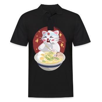 Katze isst Nudeln - Männer Poloshirt - Schwarz - Vorne - Kai (181cm)