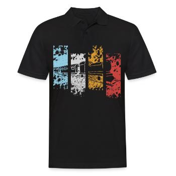 Train Trains Retro Vintage Locomotive Gift Geek - Men's Polo Shirt - black - Front - Kai (181cm)