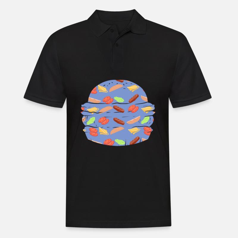 "BURGER" ~ pattern fast food hamburger - Men's Polo Shirt - black