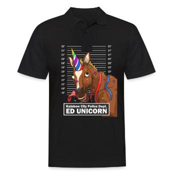 Polizei Foto Pferd Party Einhorn lustig Geschenk - Männer Poloshirt - Schwarz - Vorne - Kai (181cm)