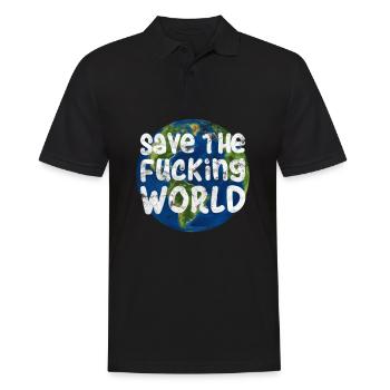 Save The Fucking World | Natur Umwelt Geschenk - Männer Poloshirt - Schwarz - Vorne - Kai (181cm)