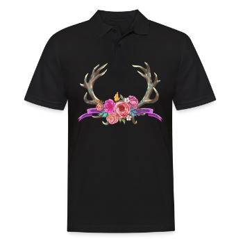 Blumen Geweih Blumenstrauß Hirsch Bayern Geschenk - Männer Poloshirt - Schwarz - Vorne - Kai (181cm)