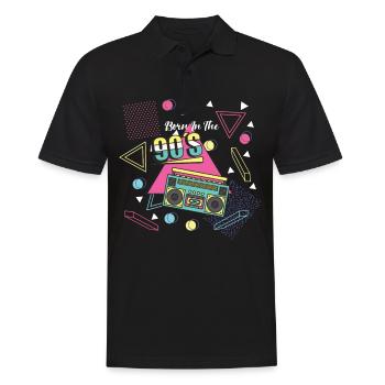 90s 90er 90er Jahre Old School Kassete Radio - Männer Poloshirt - Schwarz - Vorne - Kai (181cm)