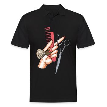 Friseur Frisöse Schere Pinsel Kamm Geschenk - Männer Poloshirt - Schwarz - Vorne - Kai (181cm)