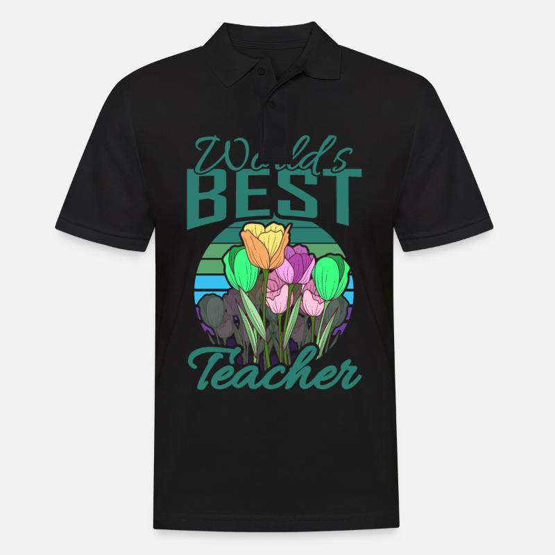 Bester Lehrer Der Welt Mit Blumen Schule Geschenk - Männer Poloshirt - Schwarz