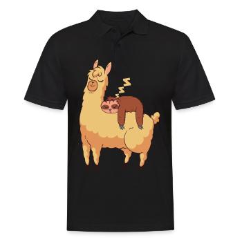 Faultier Lama Lustig Süß Faul Alpaka Geschenk - Männer Poloshirt - Schwarz - Vorne - Kai (181cm)