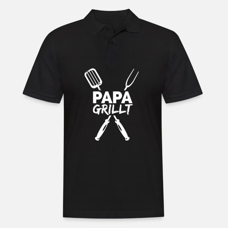 papa grillt - Männer Poloshirt - Schwarz