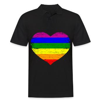 Regenbogen Herz In Streifen LGBT Pride Geschenk - Männer Poloshirt - Schwarz - Vorne - Kai (181cm)