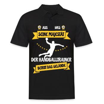 Weg da ,der Handballtrainer betritt das Gelände - Männer Poloshirt - Schwarz - Vorne - Kai (181cm)