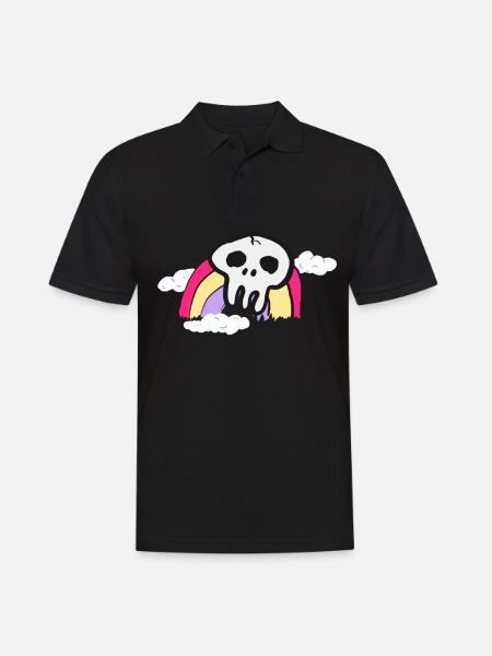Totenkopf auf Regenbogen und Wolken bunt Geschenk - Männer Poloshirt - Schwarz