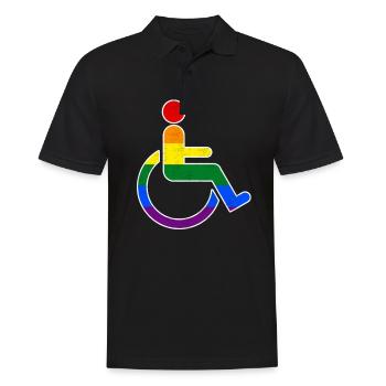 Lustiges Schwuler Rollstuhlfahrer Regenbogen Shirt - Männer Poloshirt - Schwarz - Vorne - Kai (181cm)