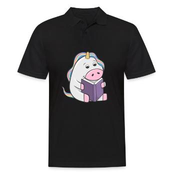 Lesendes Einhorn Buch Nerd Bücherwurm Mundbedeckun - Männer Poloshirt - Schwarz - Vorne - Kai (181cm)
