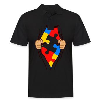 AUTISMUS SUPERHELD Geschenk Für Autist - Männer Poloshirt - Schwarz - Vorne - Kai (181cm)