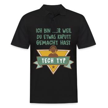 Call Center Arbeiter Mit Headset - It-Support - Männer Poloshirt - Schwarz - Vorne - Kai (181cm)