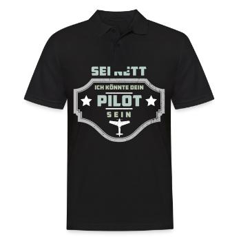 Umriss Eines Flugzeugs - Aircraft Pilot - Männer Poloshirt - Schwarz - Vorne - Kai (181cm)